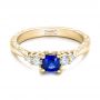 14k Yellow Gold 14k Yellow Gold Custom Engraved Blue Sapphire And Diamond Engagement Ring - Flat View -  101957 - Thumbnail