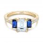 14k Yellow Gold 14k Yellow Gold Custom Engraved Blue Sapphire And Diamond Engagement Ring - Flat View -  102110 - Thumbnail