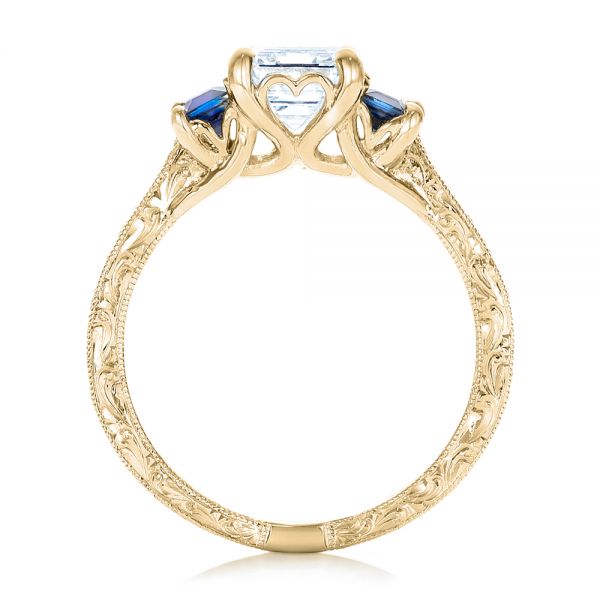 14k Yellow Gold 14k Yellow Gold Custom Engraved Blue Sapphire And Diamond Engagement Ring - Front View - 102110