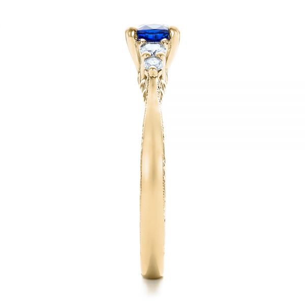 18k Yellow Gold 18k Yellow Gold Custom Engraved Blue Sapphire And Diamond Engagement Ring - Side View -  101957