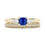 14k Yellow Gold 14k Yellow Gold Custom Engraved Blue Sapphire And Diamond Engagement Ring - Top View -  101957 - Thumbnail
