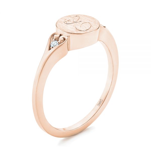18k Rose Gold 18k Rose Gold Custom Engraved Diamond Engagement Ring - Three-Quarter View - 102815