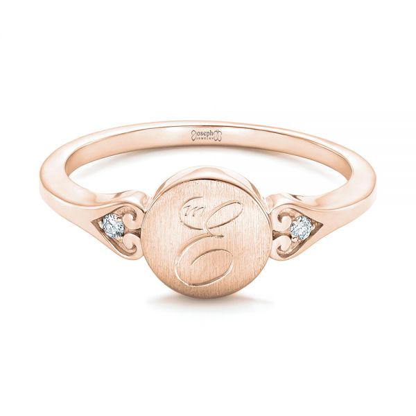 18k Rose Gold 18k Rose Gold Custom Engraved Diamond Engagement Ring - Flat View -  102815