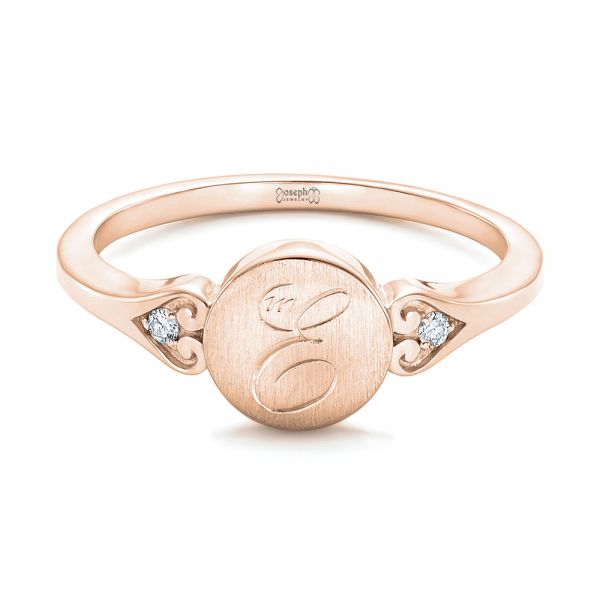 18k Rose Gold 18k Rose Gold Custom Engraved Diamond Engagement Ring - Flat View - 102815
