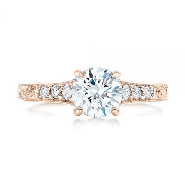 18k Rose Gold 18k Rose Gold Custom Engraved Diamond Engagement Ring - Top View -  102107
