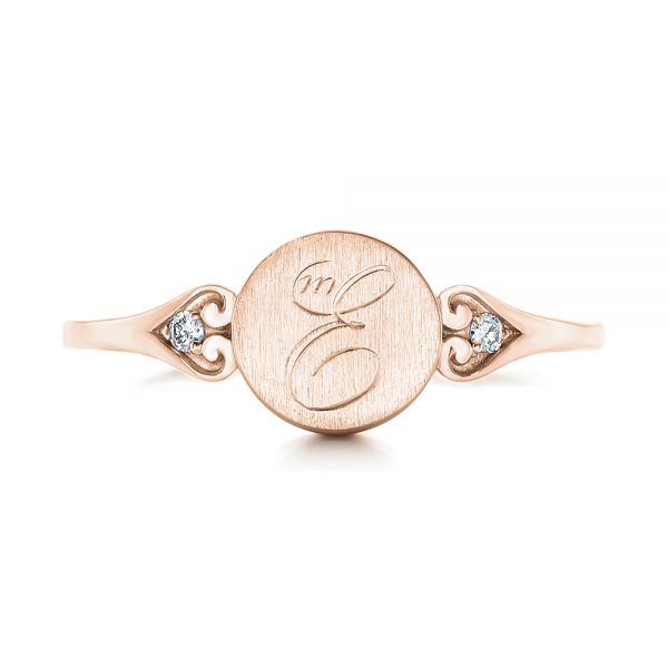 18k Rose Gold 18k Rose Gold Custom Engraved Diamond Engagement Ring - Top View -  102815