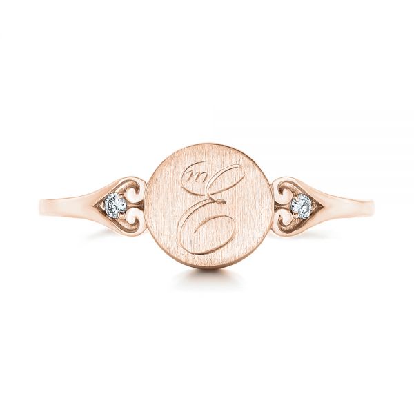 18k Rose Gold 18k Rose Gold Custom Engraved Diamond Engagement Ring - Top View - 102815