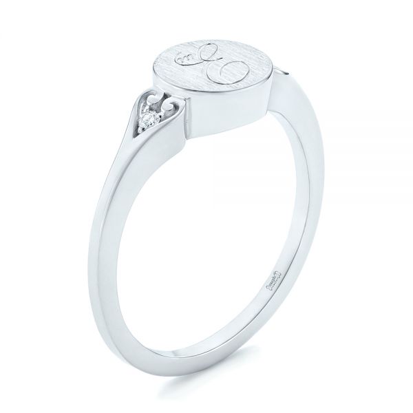 14k White Gold Custom Engraved Diamond Engagement Ring - Three-Quarter View - 102815