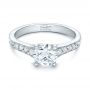 14k White Gold Custom Engraved Diamond Engagement Ring - Flat View -  102107 - Thumbnail