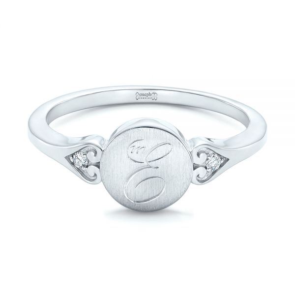 14k White Gold Custom Engraved Diamond Engagement Ring - Flat View - 102815