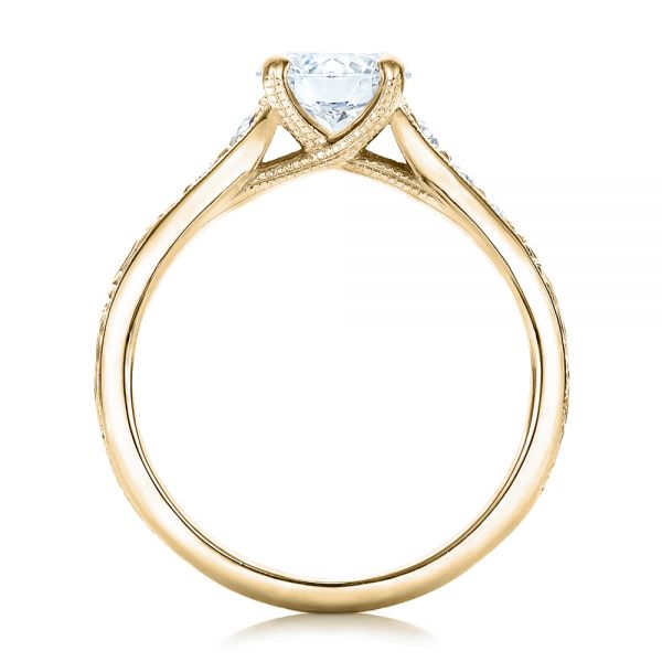 18k Yellow Gold 18k Yellow Gold Custom Engraved Diamond Engagement Ring - Front View - 102107