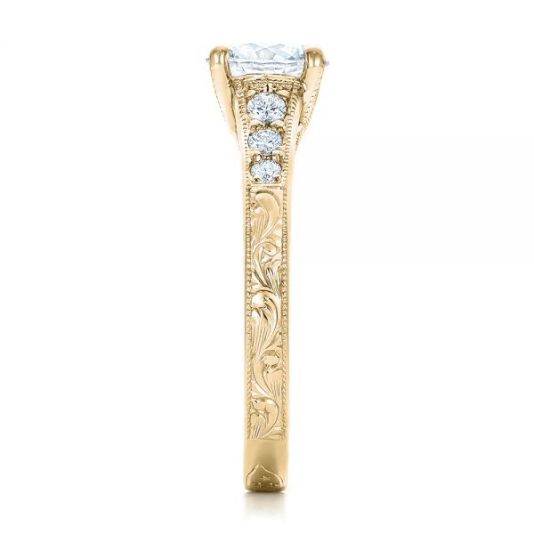 18k Yellow Gold 18k Yellow Gold Custom Engraved Diamond Engagement Ring - Side View - 102107