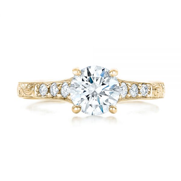 14k Yellow Gold 14k Yellow Gold Custom Engraved Diamond Engagement Ring - Top View -  102107