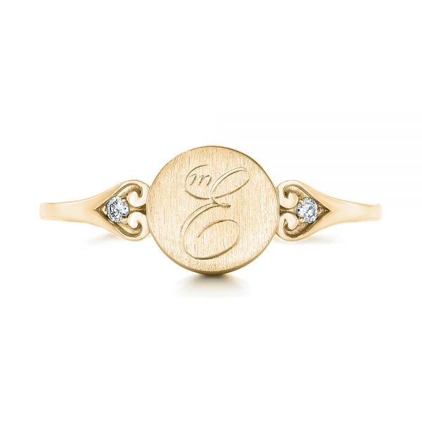 14k Yellow Gold 14k Yellow Gold Custom Engraved Diamond Engagement Ring - Top View -  102815