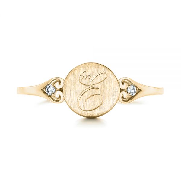 14k Yellow Gold 14k Yellow Gold Custom Engraved Diamond Engagement Ring - Top View - 102815