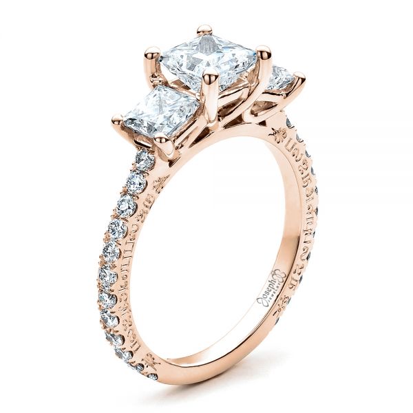 14k Rose Gold 14k Rose Gold Custom Engraved Engagement Ring - Three-Quarter View -  1441