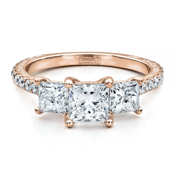 14k Rose Gold 14k Rose Gold Custom Engraved Engagement Ring - Flat View -  1441