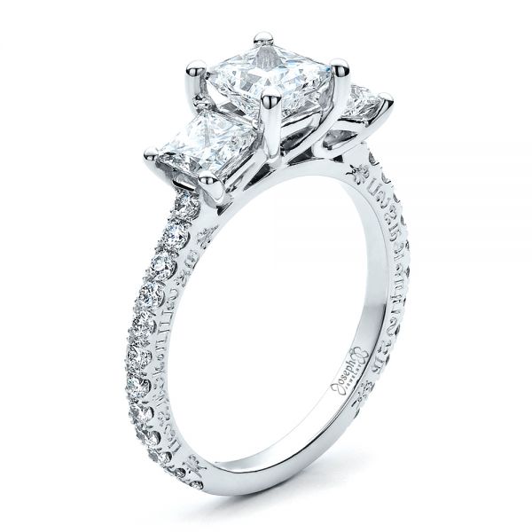 18k White Gold 18k White Gold Custom Engraved Engagement Ring - Three-Quarter View -  1441