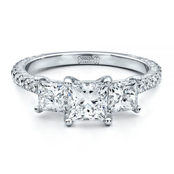 14k White Gold 14k White Gold Custom Engraved Engagement Ring - Flat View -  1441
