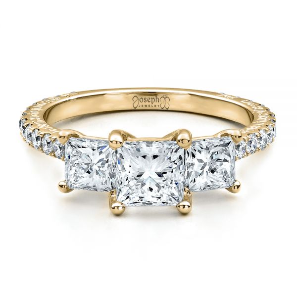 18k Yellow Gold 18k Yellow Gold Custom Engraved Engagement Ring - Flat View - 1441