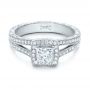 18k White Gold 18k White Gold Custom Engraved Princess Cut And Halo Diamond Engagement Ring - Flat View -  101592 - Thumbnail
