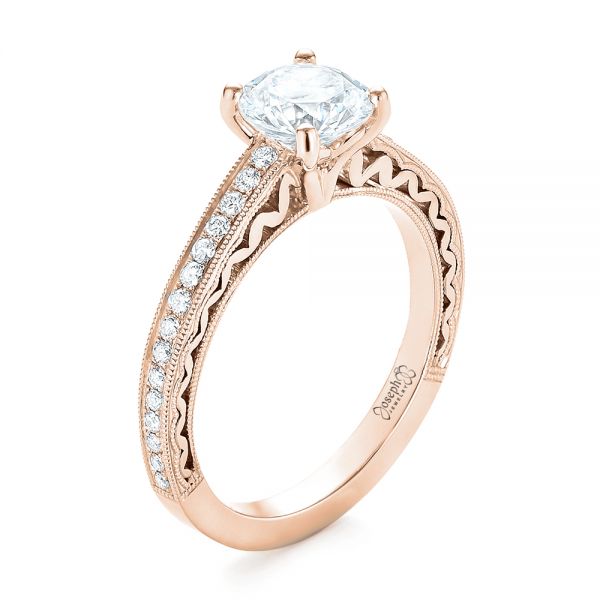 14k Rose Gold 14k Rose Gold Custom Filigree Diamond Engagement Ring - Three-Quarter View -  103412