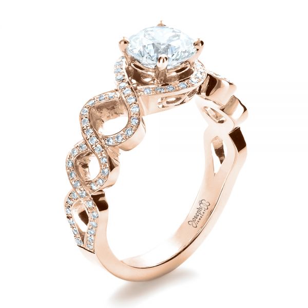 14k Rose Gold 14k Rose Gold Custom Filigree Diamond Engagement Ring - Three-Quarter View -  1250