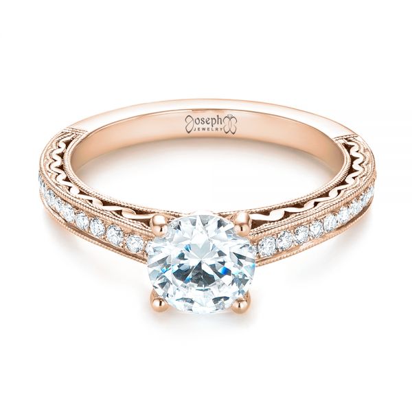 14k Rose Gold 14k Rose Gold Custom Filigree Diamond Engagement Ring - Flat View -  103412