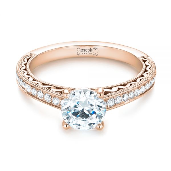 14k Rose Gold 14k Rose Gold Custom Filigree Diamond Engagement Ring - Flat View - 103412