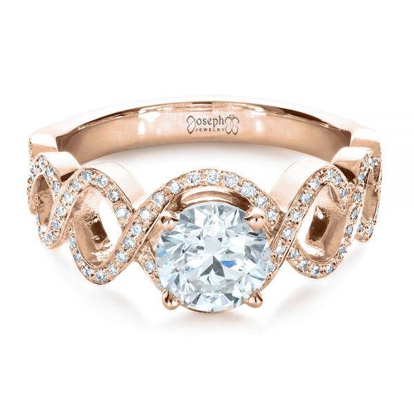 18k Rose Gold 18k Rose Gold Custom Filigree Diamond Engagement Ring - Flat View -  1250