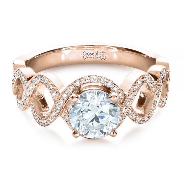 14k Rose Gold 14k Rose Gold Custom Filigree Diamond Engagement Ring - Flat View - 1250