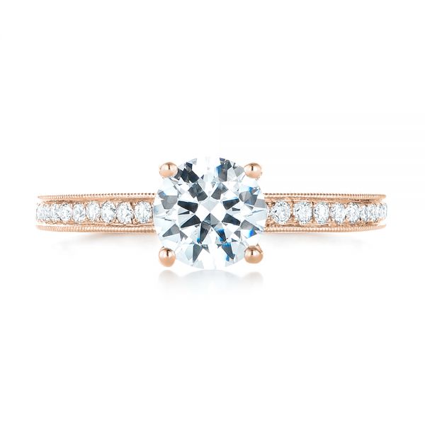 14k Rose Gold 14k Rose Gold Custom Filigree Diamond Engagement Ring - Top View -  103412
