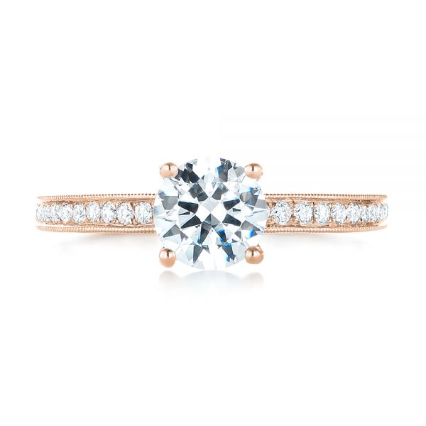 14k Rose Gold 14k Rose Gold Custom Filigree Diamond Engagement Ring - Top View - 103412