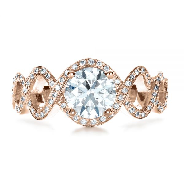 18k Rose Gold 18k Rose Gold Custom Filigree Diamond Engagement Ring - Top View -  1250