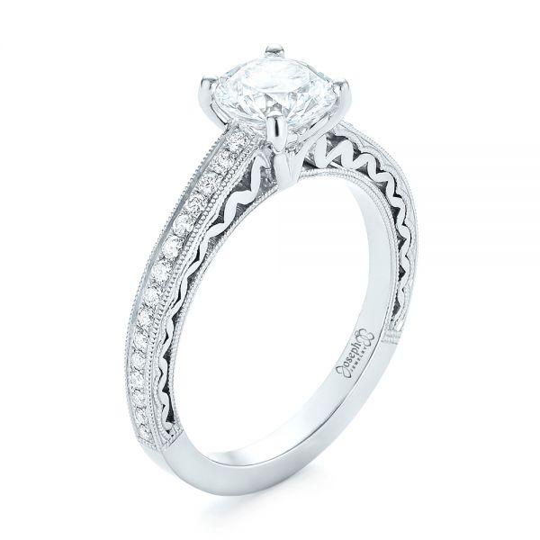 18k White Gold 18k White Gold Custom Filigree Diamond Engagement Ring - Three-Quarter View -  103412