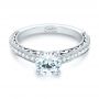 14k White Gold Custom Filigree Diamond Engagement Ring - Flat View -  103412 - Thumbnail