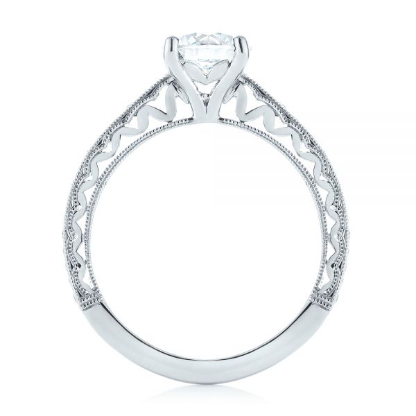 14k White Gold Custom Filigree Diamond Engagement Ring - Front View -  103412