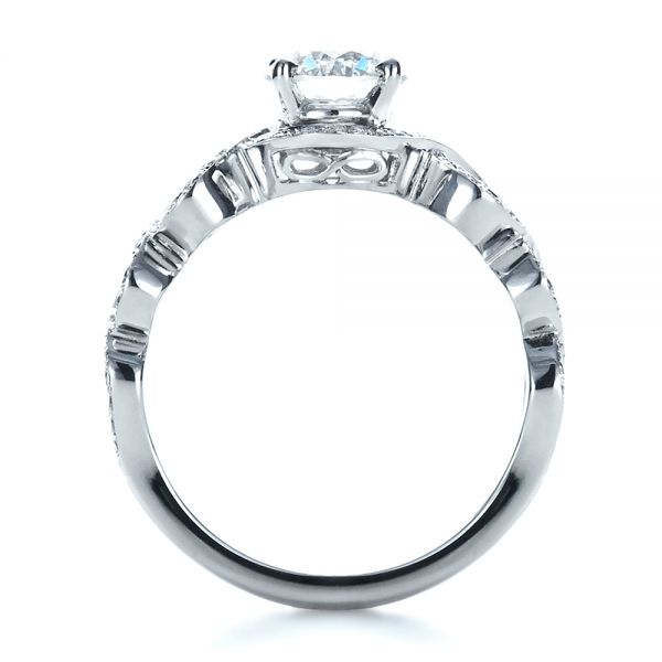 18k White Gold Custom Filigree Diamond Engagement Ring - Front View - 1250