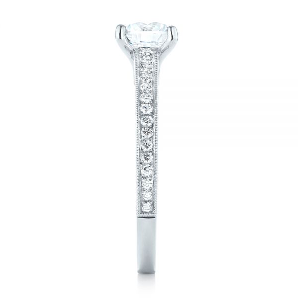 14k White Gold Custom Filigree Diamond Engagement Ring - Side View -  103412