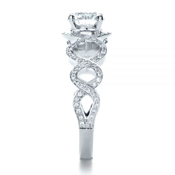18k White Gold Custom Filigree Diamond Engagement Ring - Side View - 1250