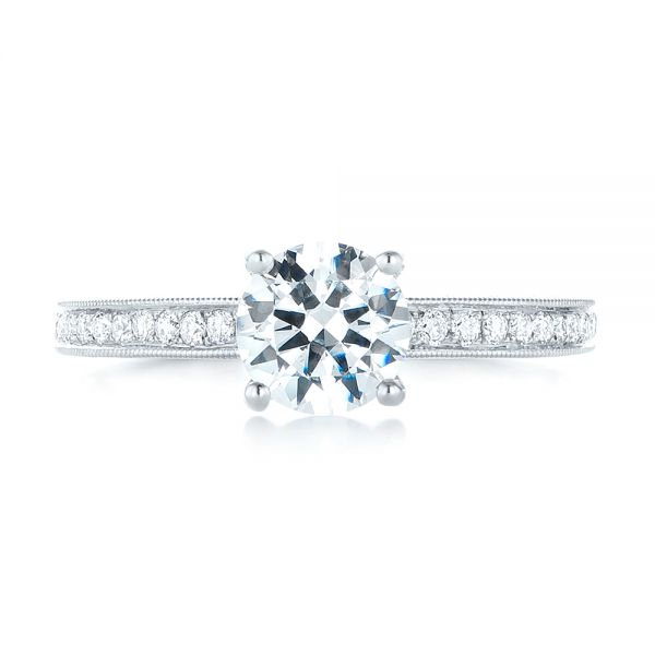 14k White Gold Custom Filigree Diamond Engagement Ring - Top View -  103412