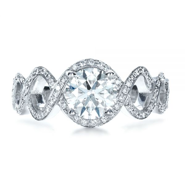 18k White Gold Custom Filigree Diamond Engagement Ring - Top View -  1250