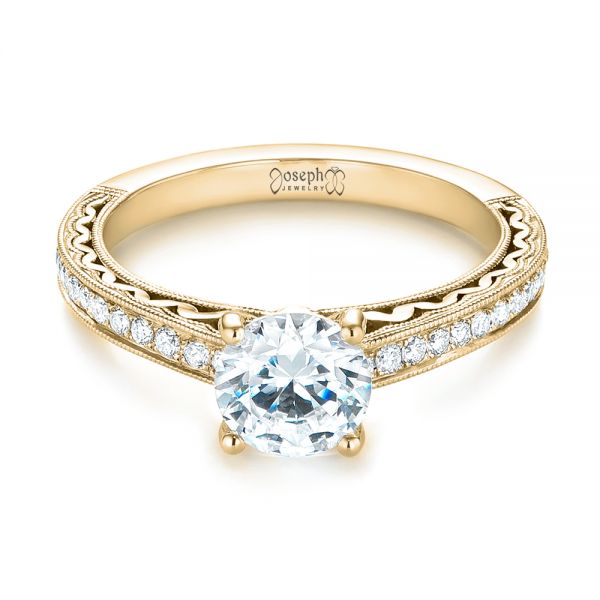 14k Yellow Gold 14k Yellow Gold Custom Filigree Diamond Engagement Ring - Flat View -  103412