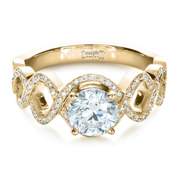 18k Yellow Gold 18k Yellow Gold Custom Filigree Diamond Engagement Ring - Flat View -  1250