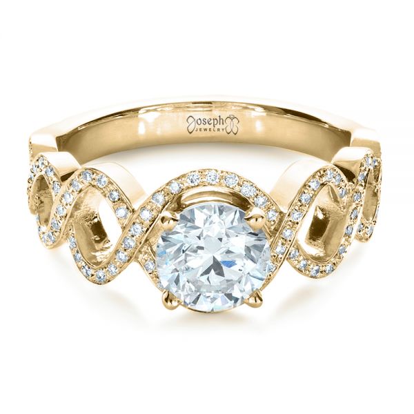 14k Yellow Gold 14k Yellow Gold Custom Filigree Diamond Engagement Ring - Flat View - 1250