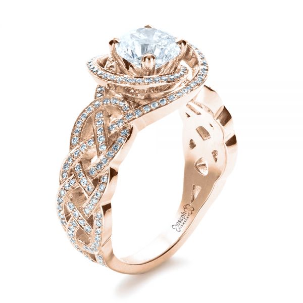 18k Rose Gold 18k Rose Gold Custom Filigree Shank Engagement Ring - Three-Quarter View -  1378