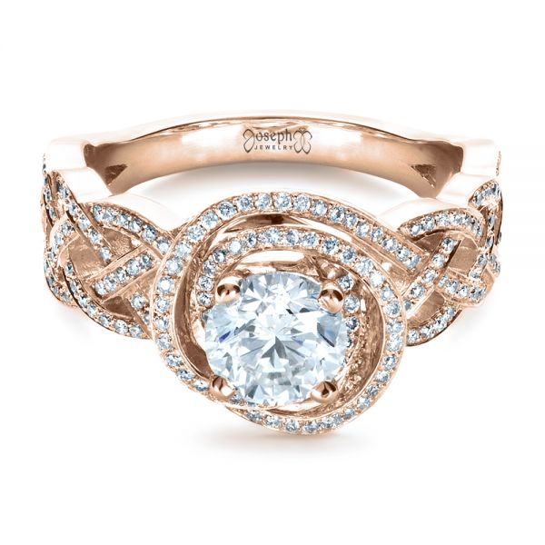 14k Rose Gold 14k Rose Gold Custom Filigree Shank Engagement Ring - Flat View -  1378