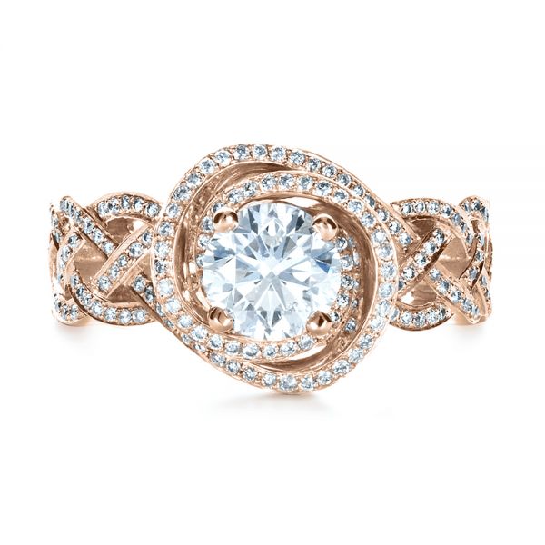 18k Rose Gold 18k Rose Gold Custom Filigree Shank Engagement Ring - Top View -  1378