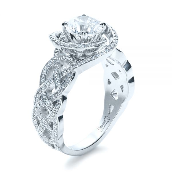  Platinum Platinum Custom Filigree Shank Engagement Ring - Three-Quarter View -  1378