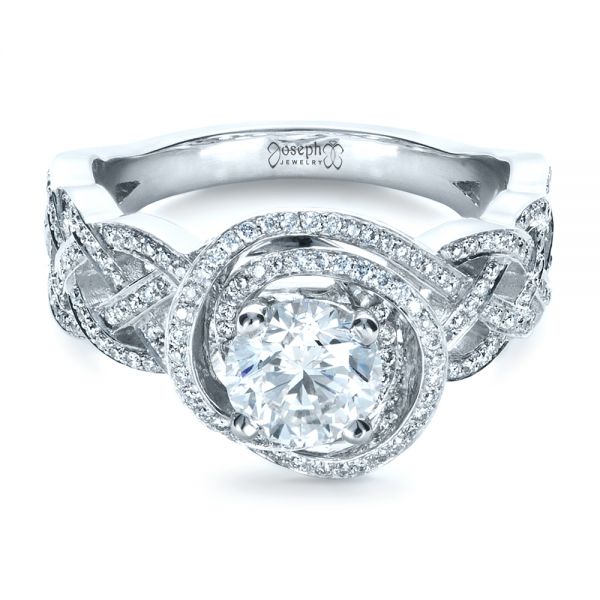 14k White Gold Custom Filigree Shank Engagement Ring - Flat View - 1378